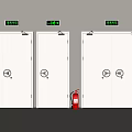 Fire Safety Equipment Including Emergency Exit Doors Exit Signs And Red Extinguisher