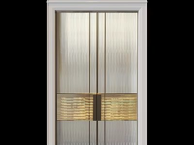 Modern Swing Door With White Frame Ribbed Glass And Brass Handles 3d model