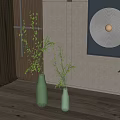 Modern Interior With Gray Vases And Green Foliage On Wooden Floor And Wall Decor