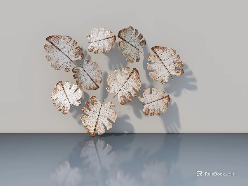 Swing Door Design With Copper Leaf Decor And Blue Countertop On Gray Wall 3d model 