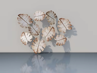 Swing Door Design With Copper Leaf Decor And Blue Countertop On Gray Wall 3d model