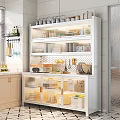 Modern White Kitchen Sideboard With Transparent Doors And Built In Light For Large Kitchenware Storage