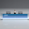 Modern Reception Desk with Curved Design Smooth Surface LED Lighting and Staff Working 3d model