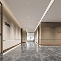 Modern Office Corridor With Light-colored Walls Marble Floor And Recessed Lighting