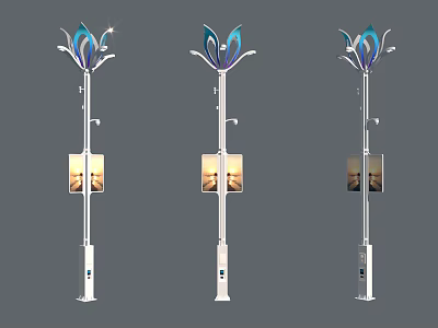 Modern Traffic Signpost With Flower Shaped Top And Digital Information Display Screen 3d model