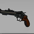 Modern Revolver With Red Wooden Grip Metallic Body Tactical Sight And Decorative Gold Accents