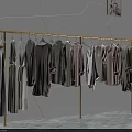 Golden Clothes Rack Displaying Various Colored Clothes On Minimalist White Wall Background 3d model