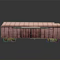 Red Train Car Model With Striped Roof Black Door Wheels And Reflective Gray Background