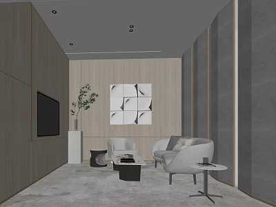 Modern Lounge Interior Design With Comfortable Sofa Coffee Table TV Decorative Painting And Potted Plant 3d model