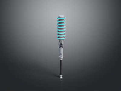Futuristic Metallic Weapon With Blue Coiled Rings And Long Rod Design Structure 3d model