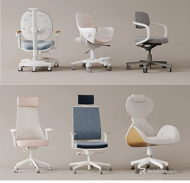 Multiple Modern Office Chairs With Ergonomic Design And Various Color Styles 3d model 