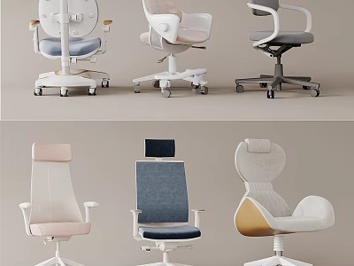 Multiple Modern Office Chairs With Ergonomic Design And Various Color Styles 3d model