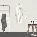 Essential Bathroom Accessories Featuring Towel Rack Bathrobe Towel Hooks Wooden Stool and Slippers with Bottles