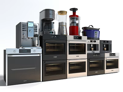 Assorted Modern Kitchen Appliances Including Coffee Maker Juicer Rice Cooker Ovens And Microwaves 3d model