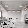 Modern Industrial Open Studio Space With Bicycle Photography Equipment Stairs And Pendant Lights