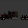 Red And Black Truck With Sharp Horns And Mechanical Body Design Features
