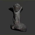 Winged Human Bronze Sculpture With Crouching Pose Ancient Texture And Elongated Base