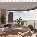 Cozy Home Balcony Design With Wooden Flooring Sofa Plants And City View