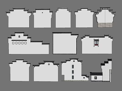 Traditional Building Facades Featuring Various Architectural Silhouettes And Roof Details 3d model
