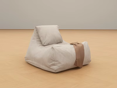 Gray Fabric Bean Bag Chair With Brown Strap On Wooden Floor And Gray Wall 3d model