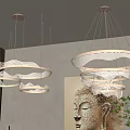Modern Circular Ring Chandeliers Gold And White Interior Decor With Buddha Painting And Plants