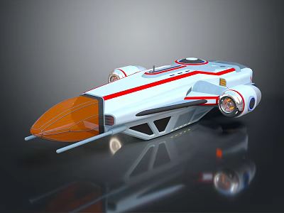 Futuristic Spaceship Design With White Body Red Stripe And Round Engines 3d model