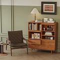 Wooden Sideboard With Books Decorations And Table Lamp In Living Room Interior