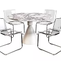 Modern Dining Table Set With Round Marble Tabletop White Base Transparent Chairs And Metal Frames 3d model
