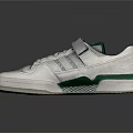 White And Green Athletic Shoes With Three Stripes Velcro Strap And Perforated Upper