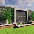 Garden Feature Wall Design With Stone Accents Bamboo Plants And Decorative Pond