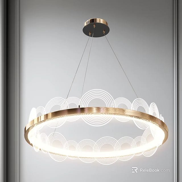 Modern Double Ring Chandelier With Golden Metal Frame And White Glowing Design 3d model 