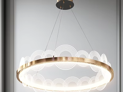 Modern Double Ring Chandelier With Golden Metal Frame And White Glowing Design 3d model
