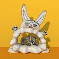 Cute Rabbit Shaped Photo Spot With Yellow Background Arch Structure Small Trees And Pink Paws