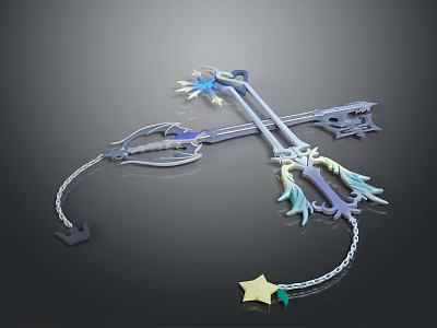 Fantasy Key Design With Star Shaped Accents Chain And Blue Gold Details 3d model