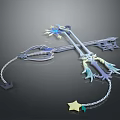 Fantasy Key Design With Star Shaped Accents Chain And Blue Gold Details