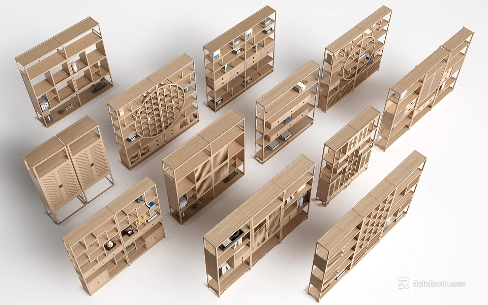 Wooden Storage Shelving Units With Versatile Designs And Multiple Compartments 3d model 