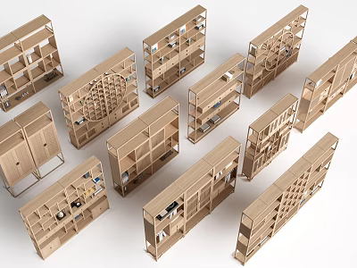 Wooden Storage Shelving Units With Versatile Designs And Multiple Compartments 3d model