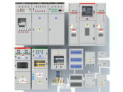 Various Electrical Control Panels And Distribution Cabinets With Switches And Indicators 3d model