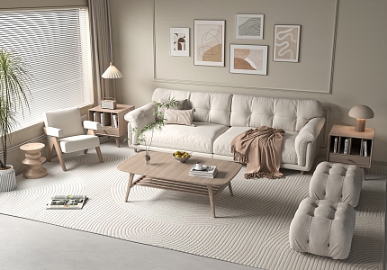 Nordic Sofa Coffee Table Combination 3d model