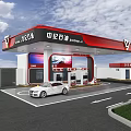 Zhongji Petroleum Gas Station Featuring Red Roof White Building Fuel Dispensers And White Car