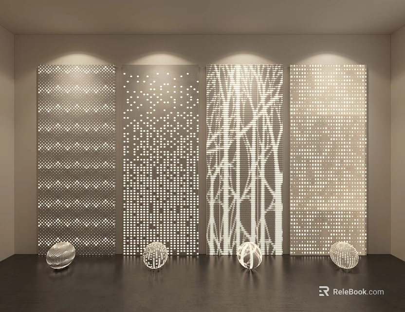 Modern Decorative Wall Panels With Various Patterns And Sphere Decorations 3d model