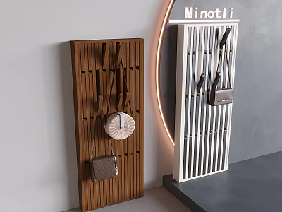 Wooden And White Wall Mounted Hook Boards For Hanging Bags And Hat Storage 3d model