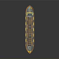 Blue And Yellow Tanker Ship With Decorative Patterns On Deck As Water Transport Vehicle