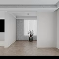 Tropical Potted Plant On Black Small Table With White Curtains And Wooden Floor