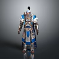 3D Rendered Ornate Blue And Silver Medieval Fantasy Armor With Metallic Texture