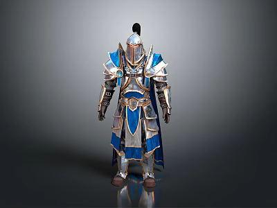 3D Rendered Ornate Blue And Silver Medieval Fantasy Armor With Metallic Texture 3d model