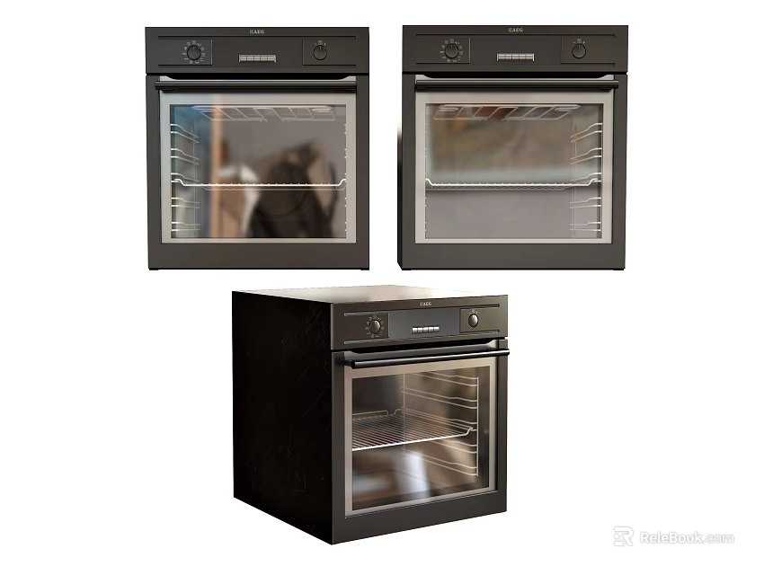 Three Modern Black Kitchen Ovens As Stylish Standing Kitchen Appliances 3d model