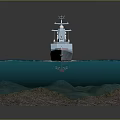 Warship Sailing On Sea Surface With Ocean Floor View 3d model