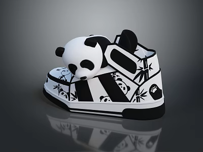 Panda Pattern Shoes With Bamboo Design For Daily Lifestyle Use Product 3d model
