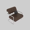Brown Leather Upholstered Leisure Chair With Button Tufted Back And Silver Metal Frame
